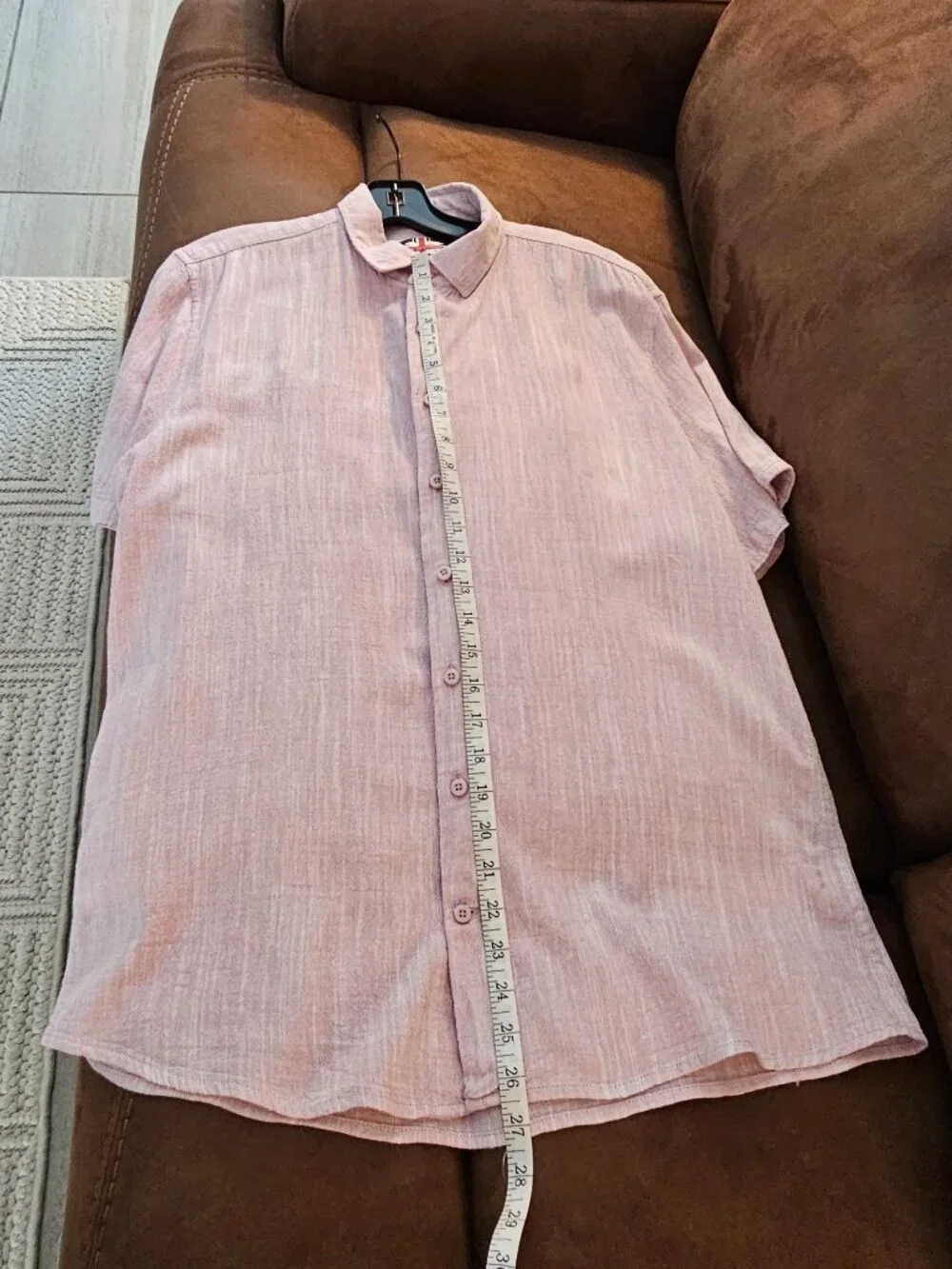 Soul of London Mens Pink Linen Blend Short Sleeve Button Up Shirt Size Large L